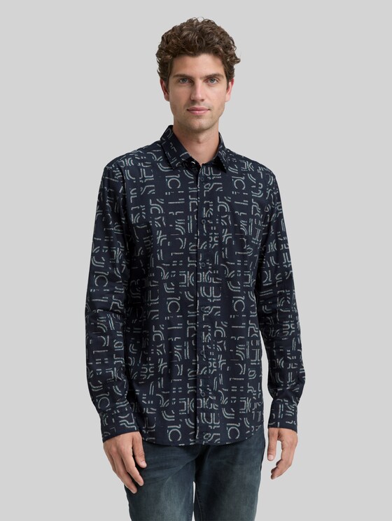 Slim fit shirt with stretch - navy irregular design
