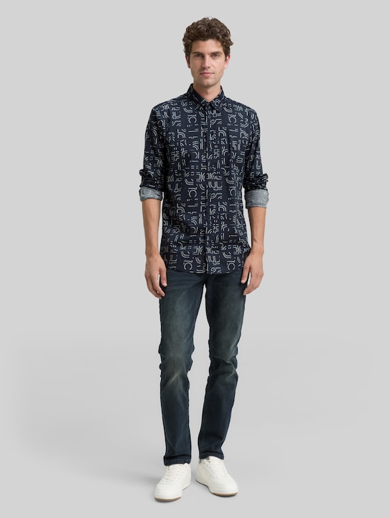 Slim fit shirt with stretch - navy irregular design