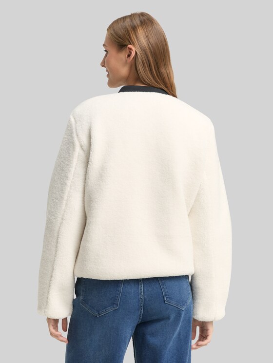 Teddy jacket with bomber collar - light cream beige