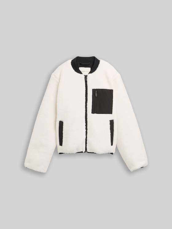 Teddy jacket with bomber collar - light cream beige