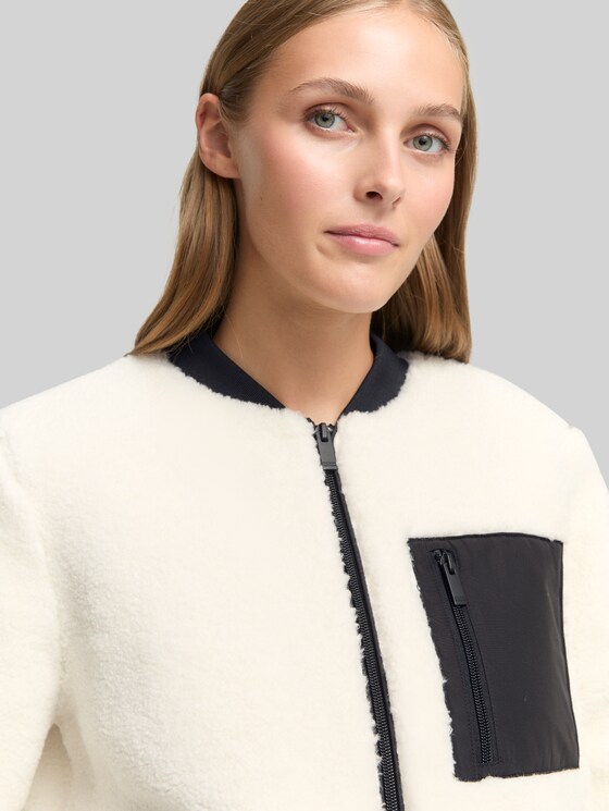 Teddy jacket with bomber collar - light cream beige