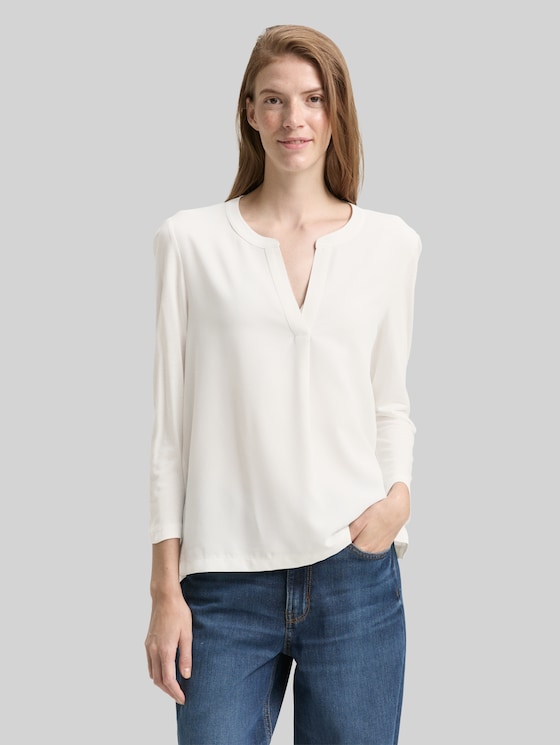 Henley long-sleeved shirt in a mix of materials - Whisper White