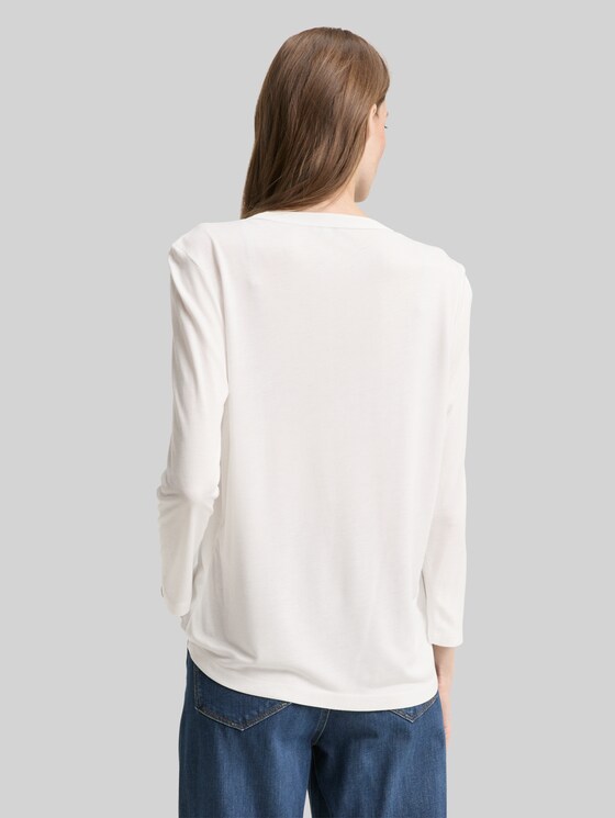 Henley long-sleeved shirt in a mix of materials - Whisper White