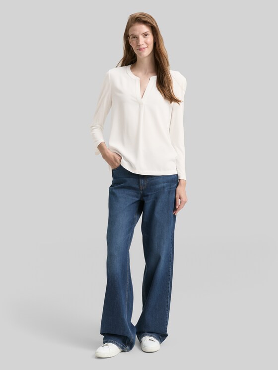 Henley long-sleeved shirt in a mix of materials - Whisper White