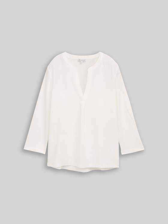 Henley long-sleeved shirt in a mix of materials - Whisper White