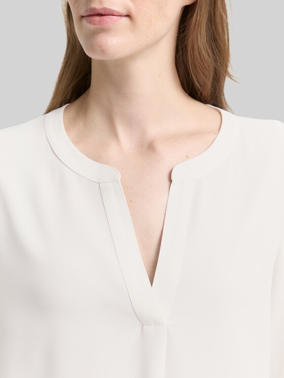 Henley long-sleeved shirt in a mix of materials - Whisper White