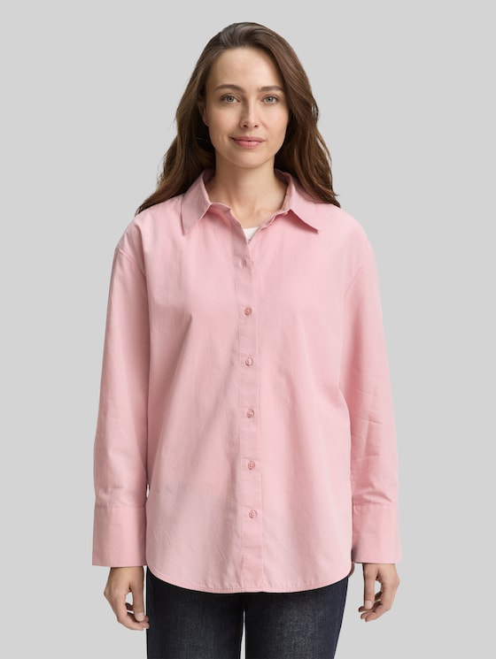 Loose-fit poplin shirt-blouse - Morning Pink