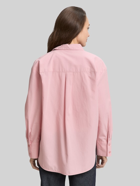 Loose-fit poplin shirt-blouse - Morning Pink