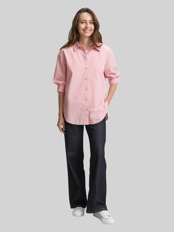 Loose-fit poplin shirt-blouse - Morning Pink