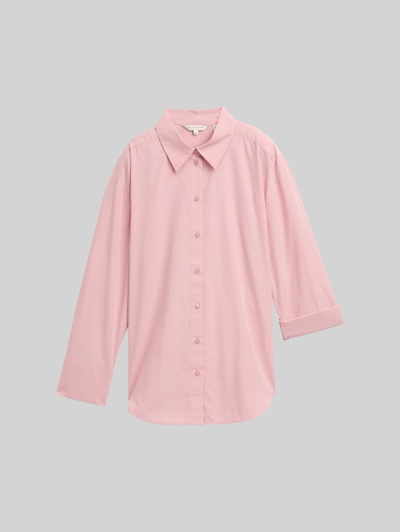 Loose-fit poplin shirt-blouse - Morning Pink
