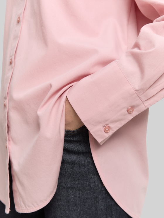 Loose-fit poplin shirt-blouse - Morning Pink