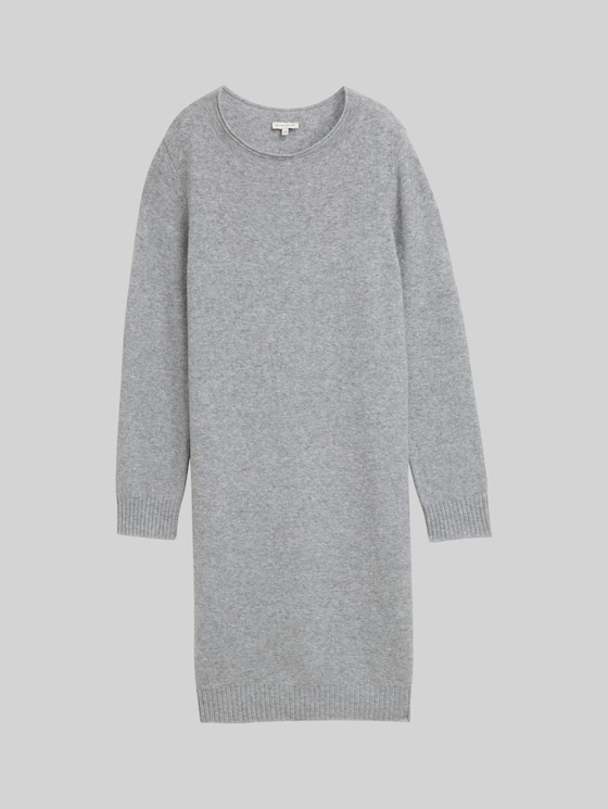 Knitted dress with a submarine neckline - medium silver grey melange