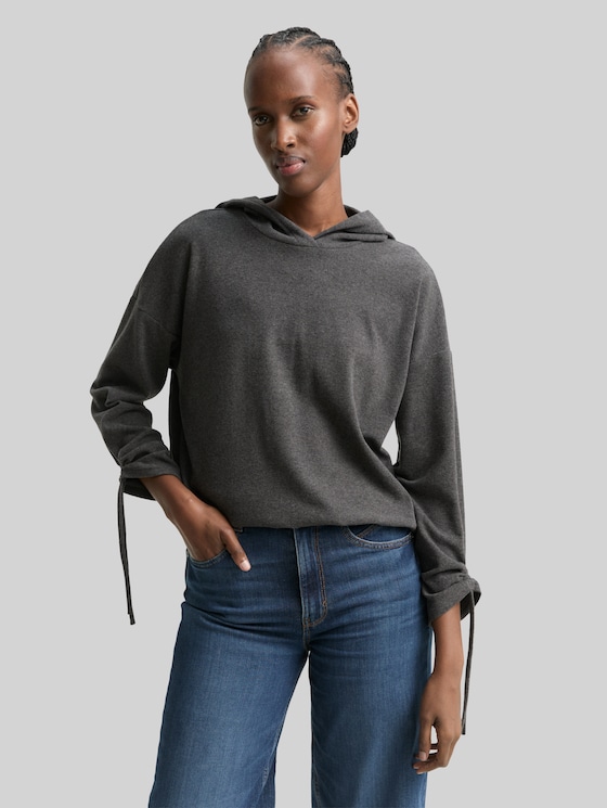 Loose fit long sleeve shirt with hood - Shale Grey Melange