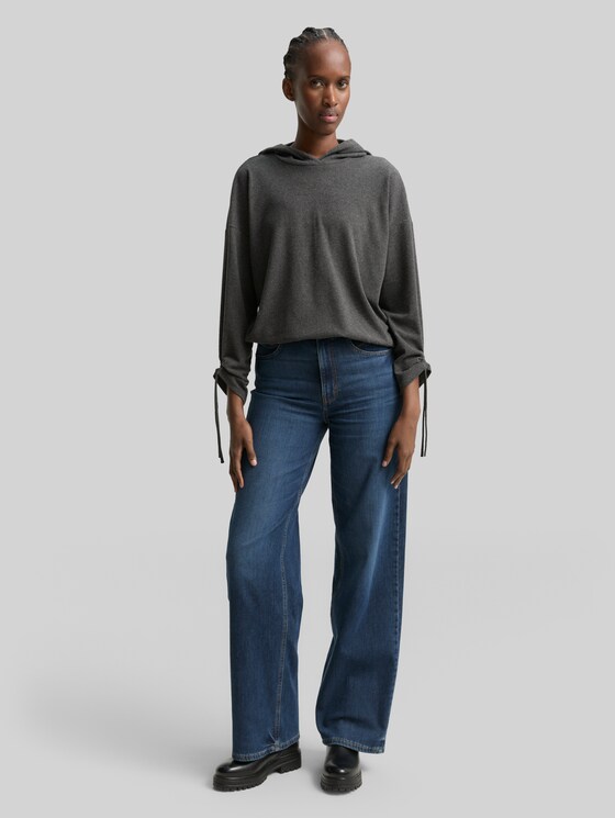 Loose fit long sleeve shirt with hood - Shale Grey Melange