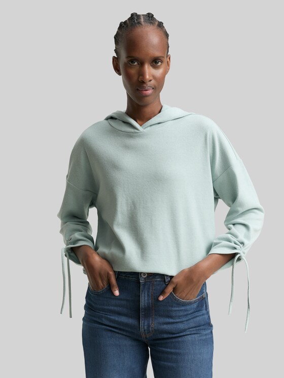 Loose fit long sleeve shirt with hood - Silver Cloud Blue Melange