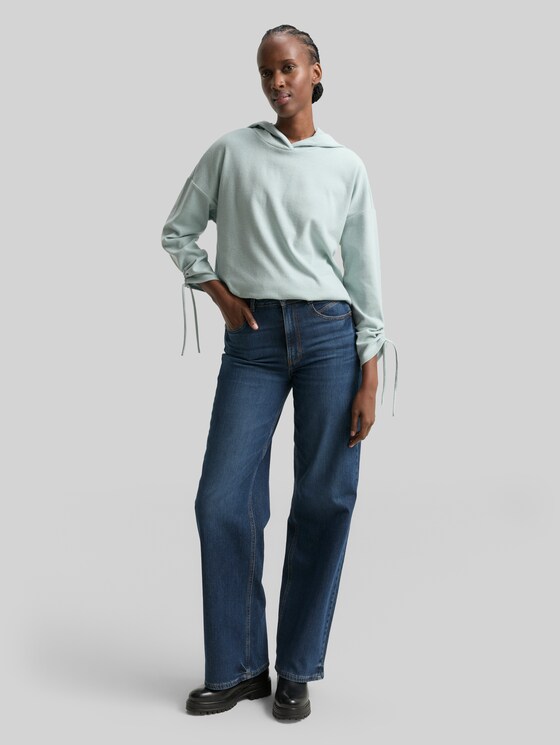 Loose fit long sleeve shirt with hood - Silver Cloud Blue Melange