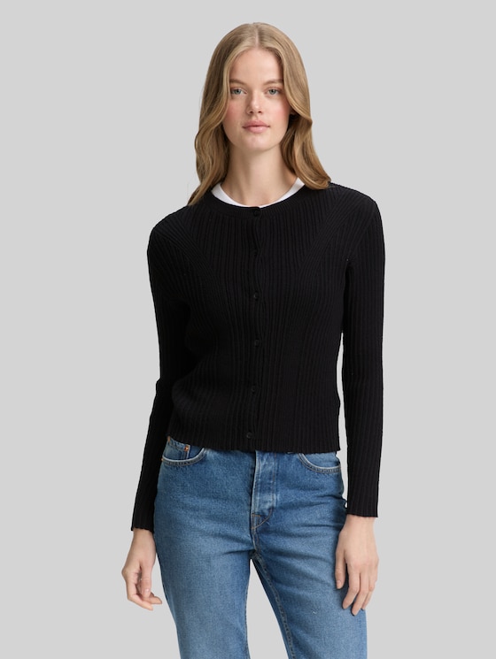 Cardigan with ribbed structure - deep black