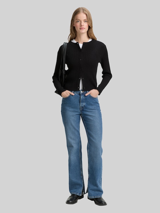 Cardigan with ribbed structure - deep black