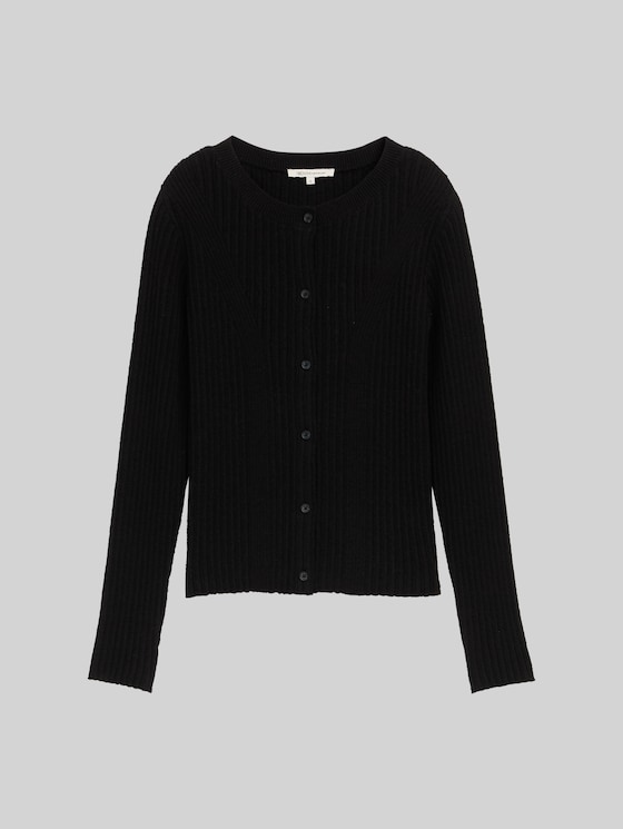 Cardigan with ribbed structure - deep black