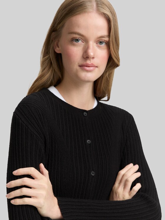 Cardigan with ribbed structure - deep black