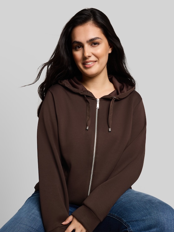 Plus Size - scuba hooded sweatshirt - java dark brown