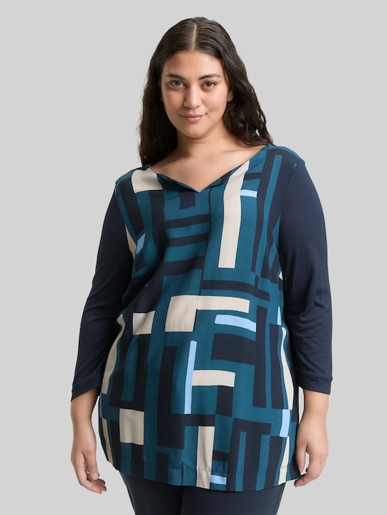 Plus Size - Long-sleeved shirt in a mix of materials - Lunar Eclipse