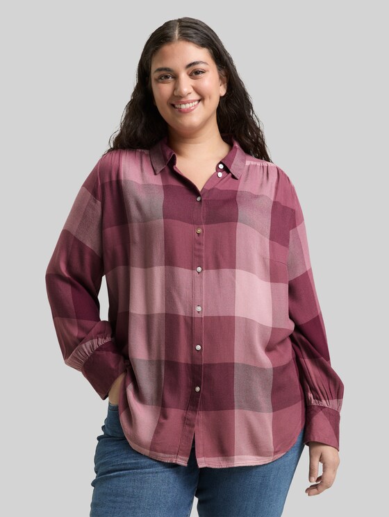 Plus Size - Shirt blouse with checked pattern - berry rose check