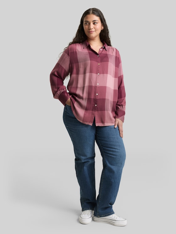 Plus Size - Shirt blouse with checked pattern - berry rose check
