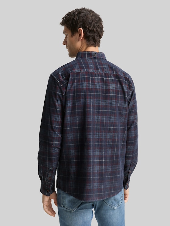 Regular-fit corduroy shirt with a checked pattern - navy red cord check