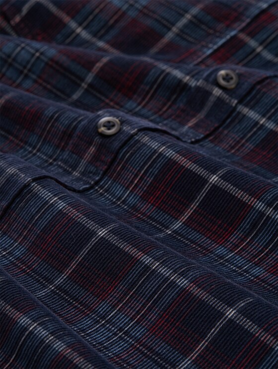 Regular-fit corduroy shirt with a checked pattern - navy red cord check