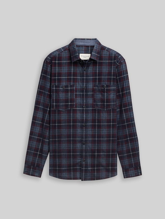 Regular-fit corduroy shirt with a checked pattern - navy red cord check