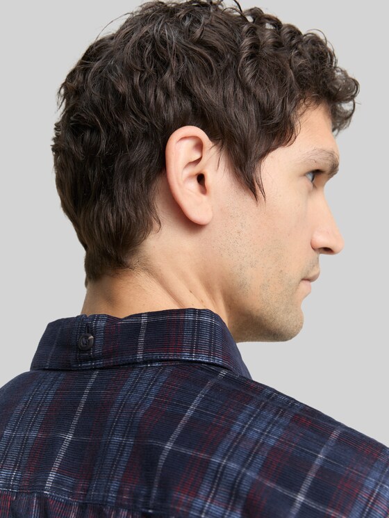 Regular-fit corduroy shirt with a checked pattern - navy red cord check