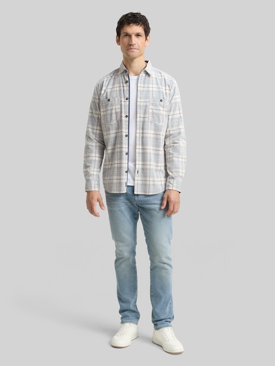 Regular-fit corduroy shirt with a checked pattern - white blue cord check