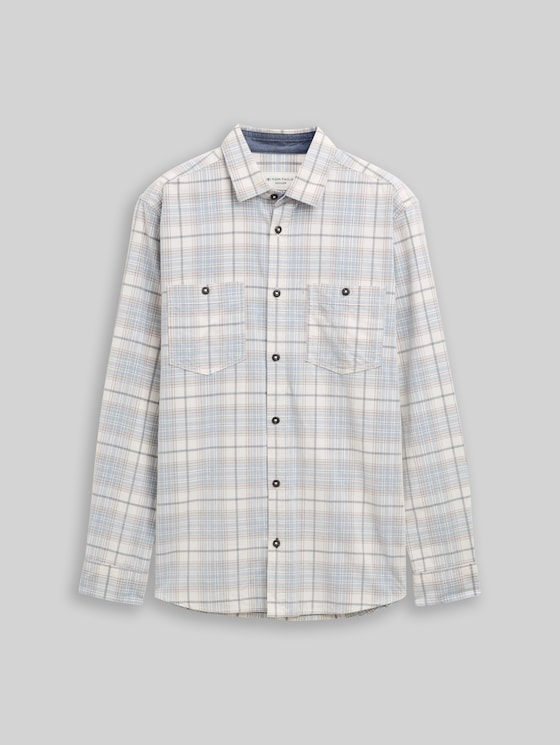 Regular-fit corduroy shirt with a checked pattern - white blue cord check