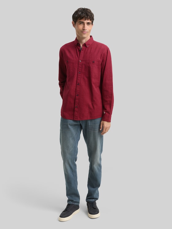 Regular fit shirt in a melange look - red nep structure