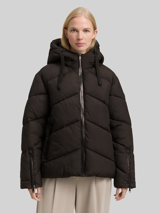 Puffer jacket with hood - deep black