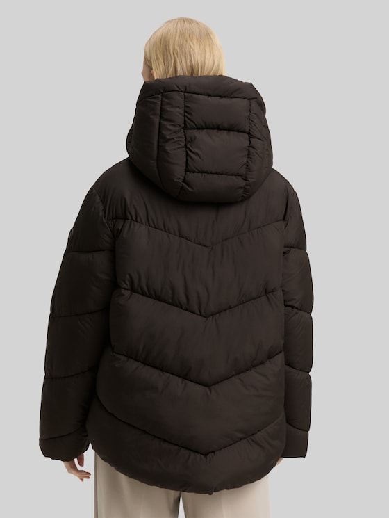 Puffer jacket with hood - deep black