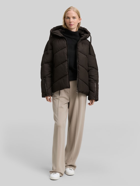 Puffer jacket with hood - deep black