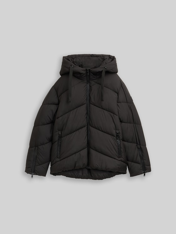 Puffer jacket with hood - deep black