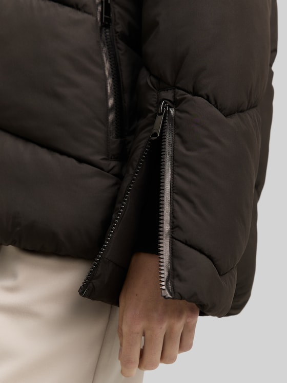 Puffer jacket with hood - deep black