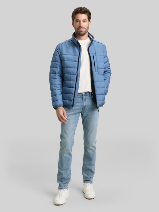 Hybrid quilted waistcoat with stand-up collar - marine blue