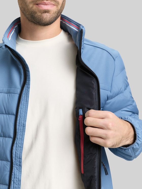 Hybrid quilted waistcoat with stand-up collar - marine blue
