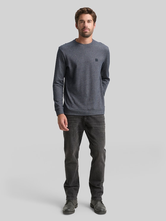 Long-sleeved T-shirt with logo badge - navy grindle structure