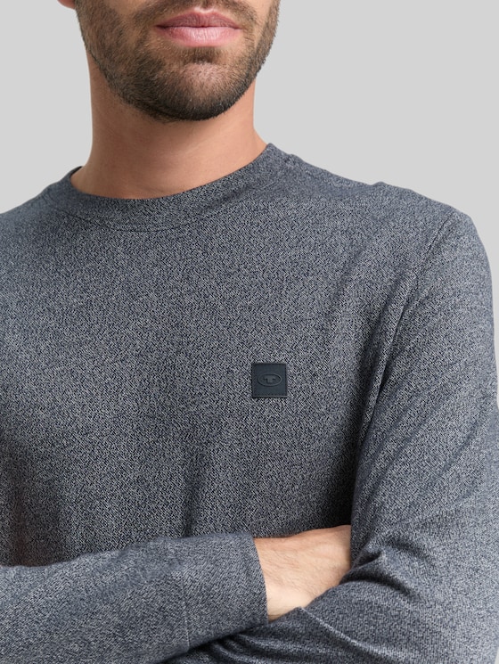 Long-sleeved T-shirt with logo badge - navy grindle structure