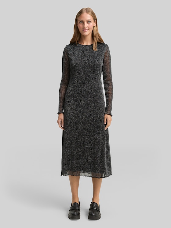 Midi mesh dress with glitter effect - black with silver