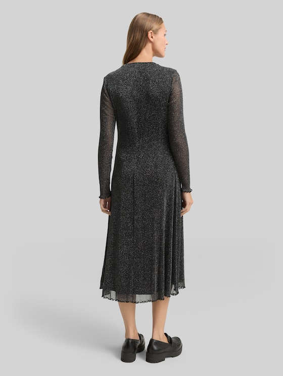 Midi mesh dress with glitter effect - black with silver