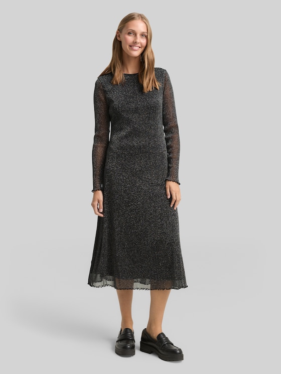 Midi mesh dress with glitter effect - black with silver