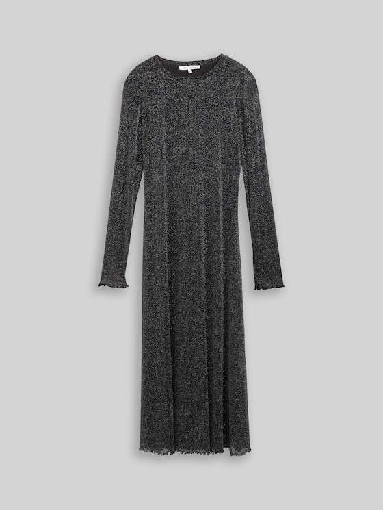 Midi mesh dress with glitter effect - black with silver
