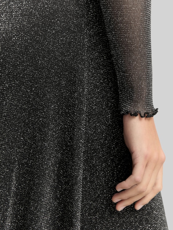 Midi mesh dress with glitter effect - black with silver