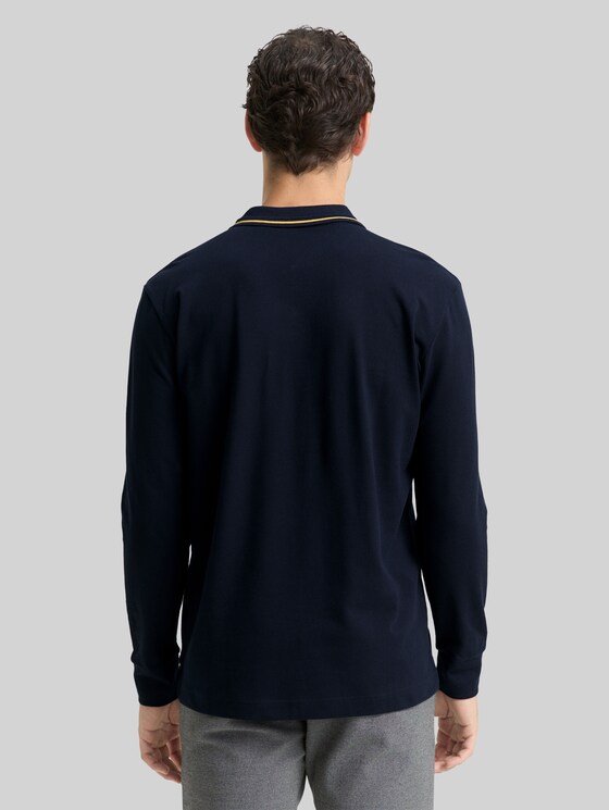 Long-sleeved piqué polo shirt with logo print - sky captain blue